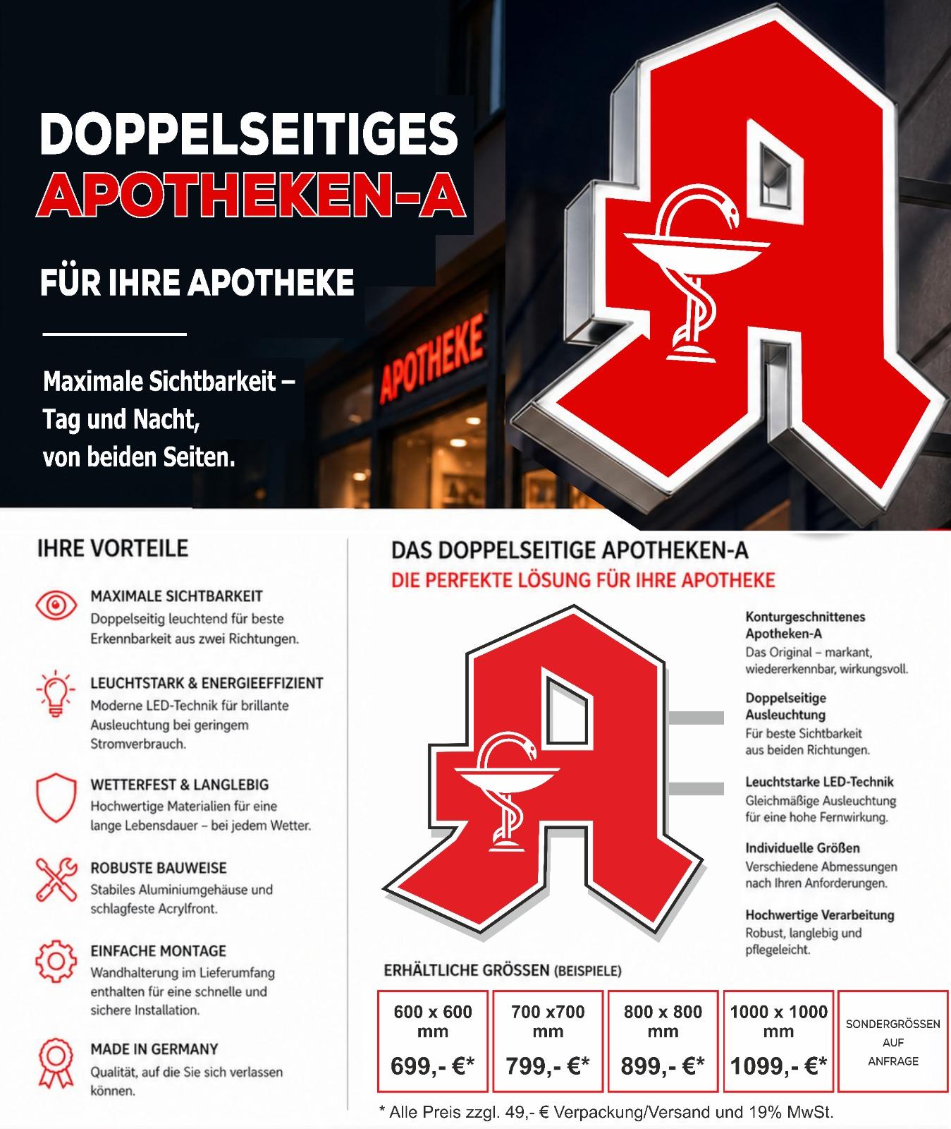 Doppelseitiges Apotheken-A Leuchtreklame